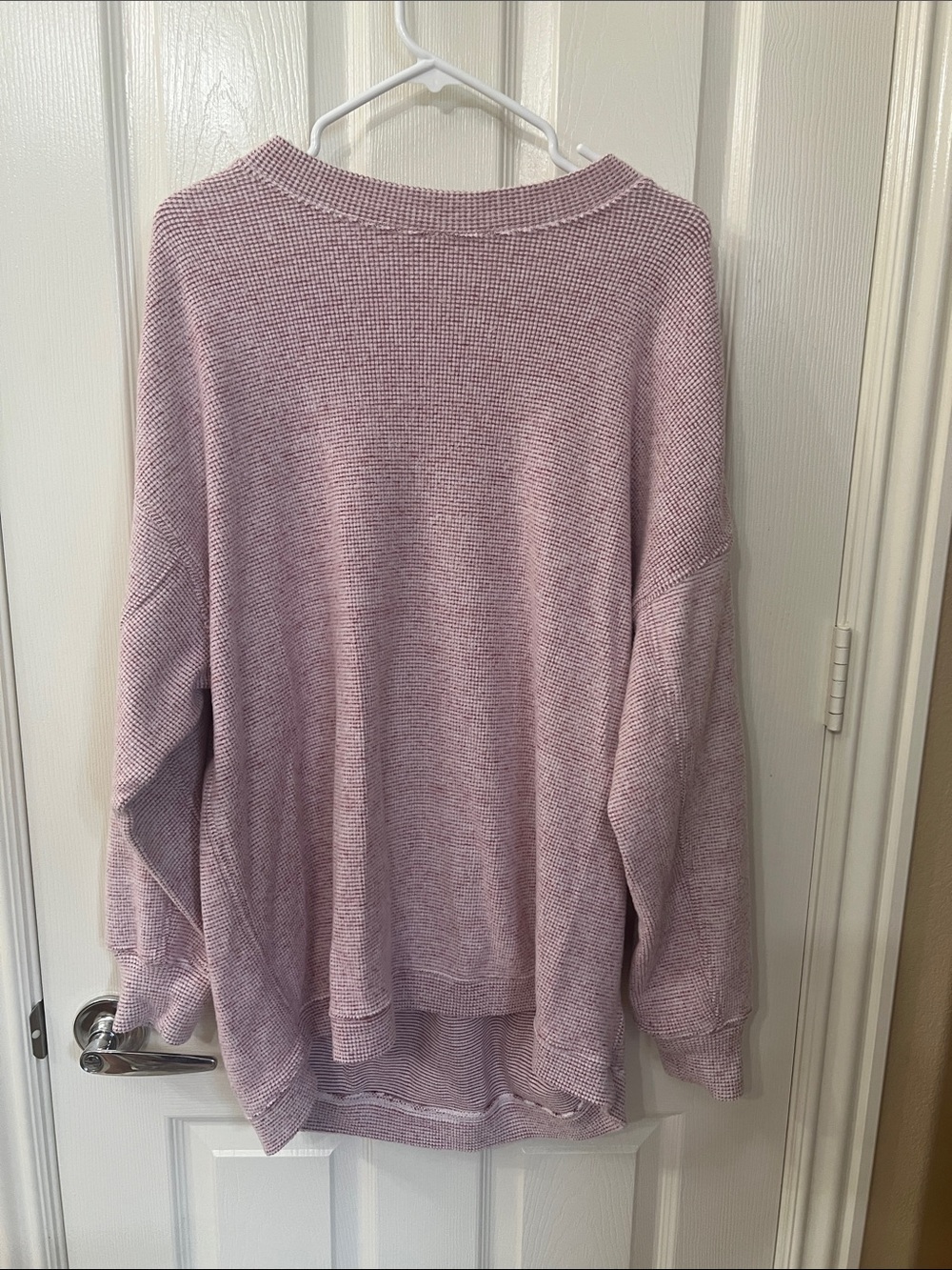 aerie Relaxed Waffle-Knit Crewneck Sweater in Dusty Pink
